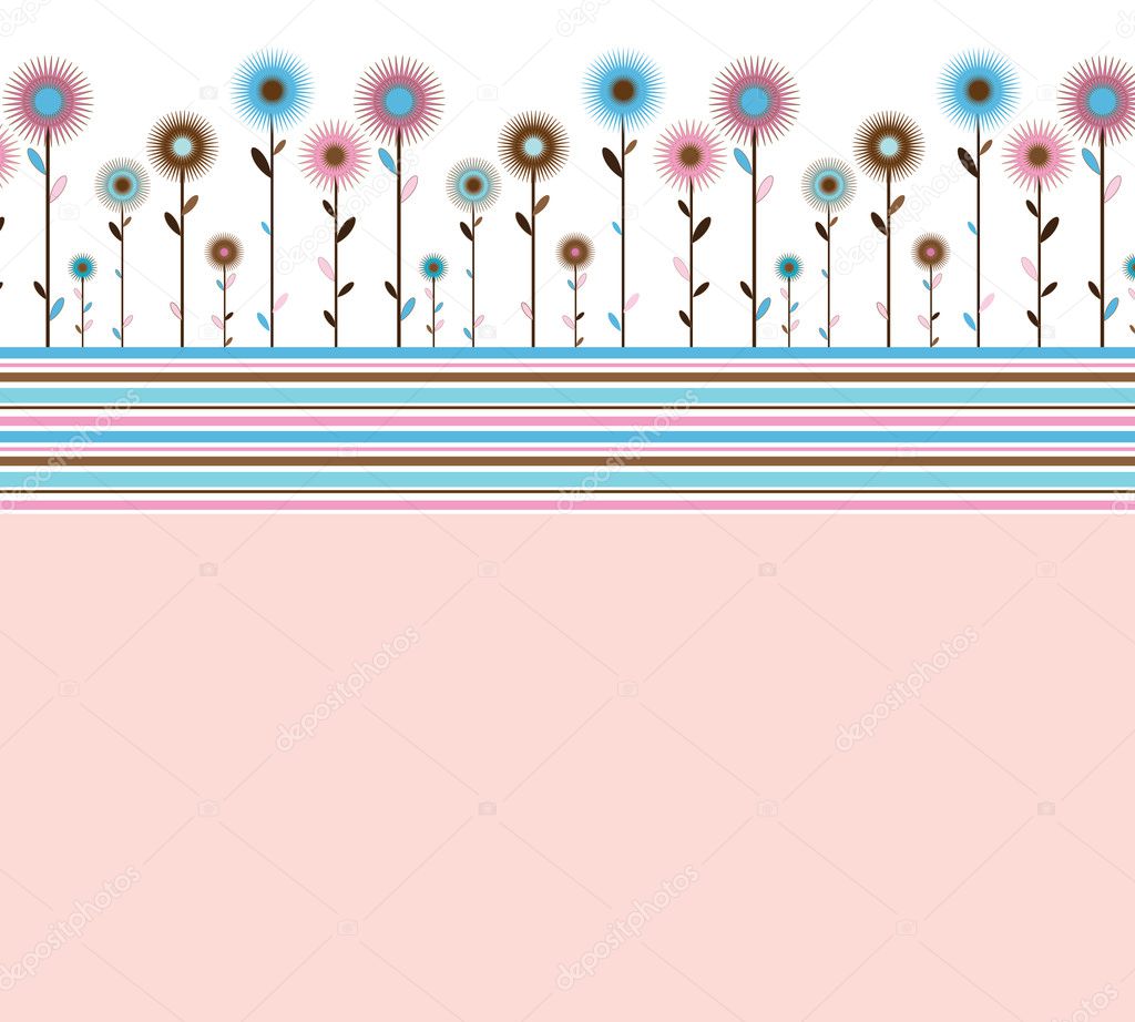 Abstract background with stripes and flowers in retro style