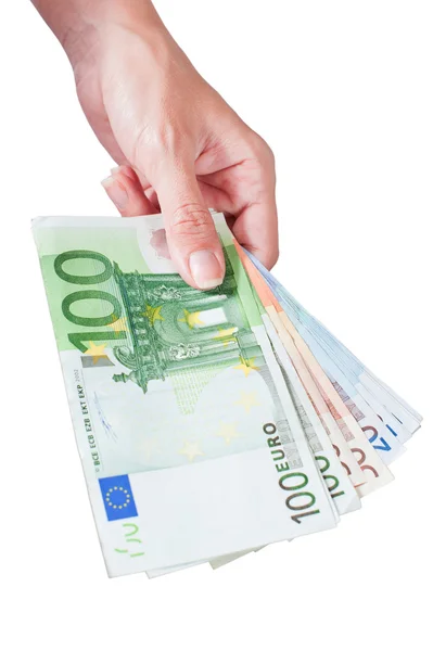 Stack of Euro in hand — Stock Photo, Image