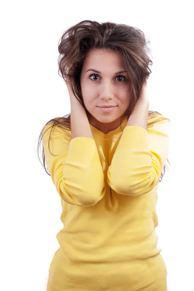 Girl holding hands on her head — Stock Photo, Image