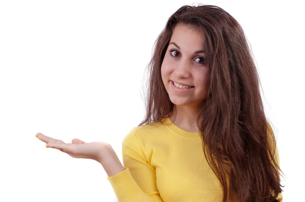 Attractive girl with hand — Stock Photo, Image