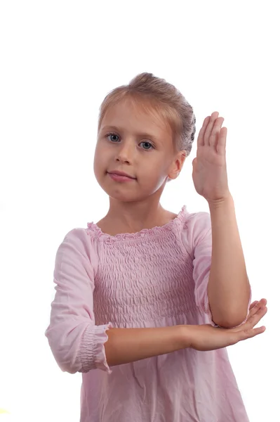 Girl Raises Her Hand — Stock Photo, Image