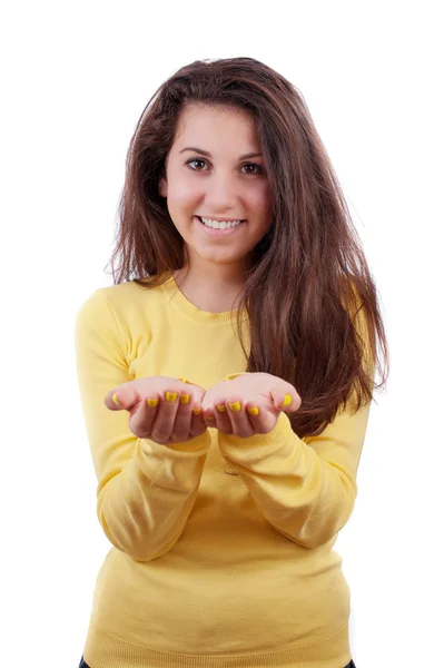 Schönes Mädchen in einem gelben Pullover — Stockfoto