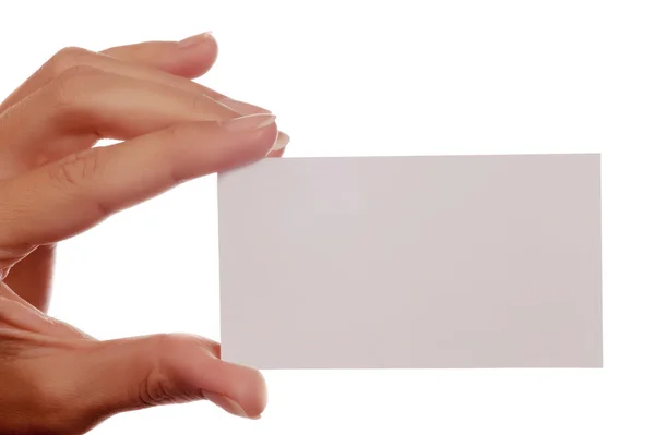 Tyhjä käyntikortti kädessä — kuvapankkivalokuva