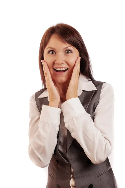 Retrato de mulher de negócios sorridente, isolado em fundo branco — Fotografia de Stock