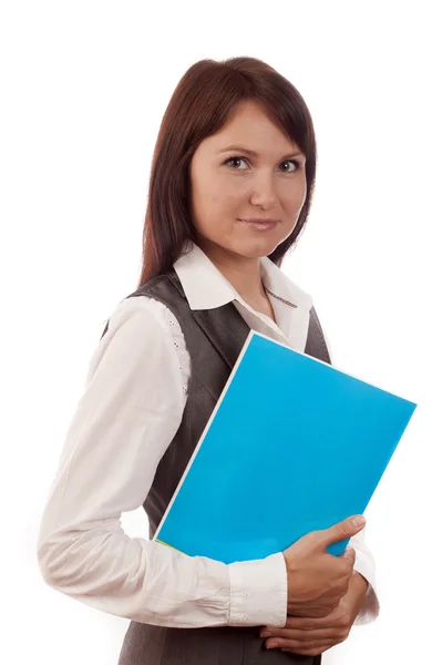 Business woman holding hands in daily, isolated on white background — Stock Photo, Image