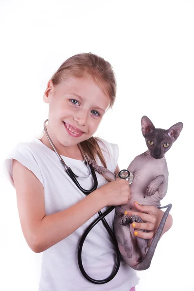 güzel küçük bir kız ile kedi shpinx