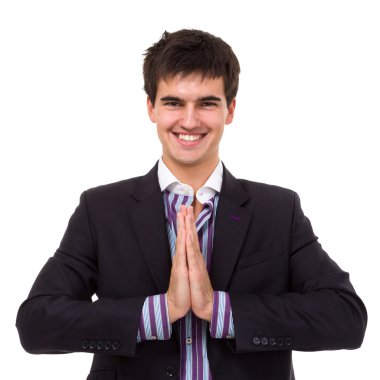 namaste poz gülümseyen iş adamı