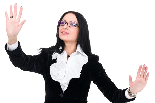 Attraktiva affärskvinna pekar — Stockfoto