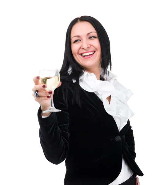 Friendly smiling woman with a glass of wine — Stock Photo, Image