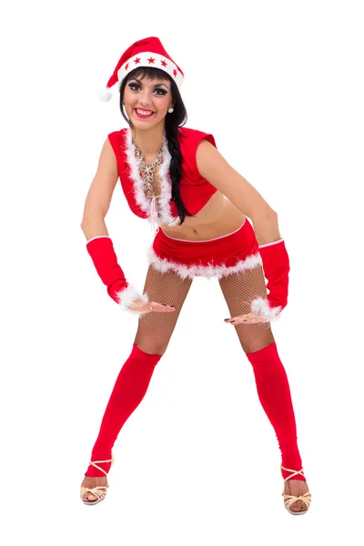 Jonge vrouw dragen van santa claus kleding poseren — Stockfoto