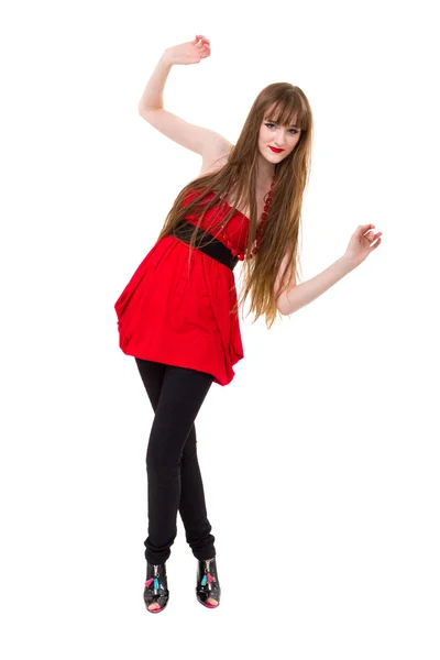 Молодая женщина в красном платье — стоковое фото