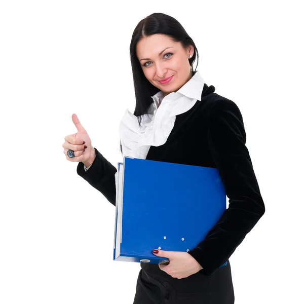 Business woman with thumbs up gesture — Stock Photo, Image