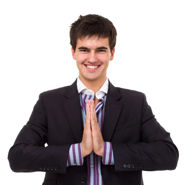 Smiling business man in namaste pose — Stock Photo, Image