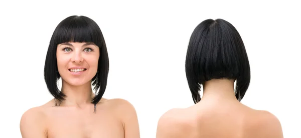 Smiling young woman front and back portrait — Stock Photo, Image