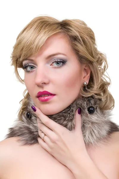 Beautiful woman with fur — Stock Photo, Image