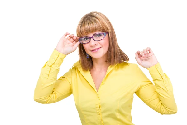 Retrato de cerca de una mujer con gafas — Foto de Stock
