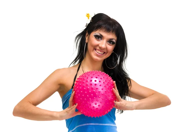 Young smiling woman with fitness ball — Stock Photo, Image