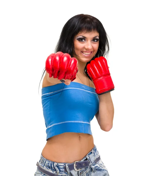 Boxeo de mujer en forma, aislado sobre fondo blanco —  Fotos de Stock