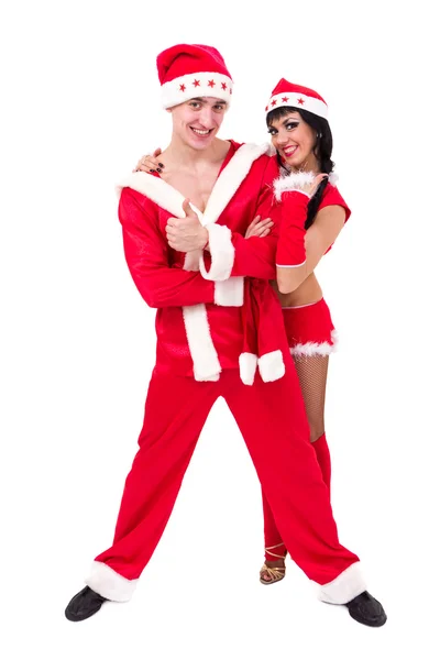 Felice giovane coppia indossa vestiti Babbo Natale — Foto Stock