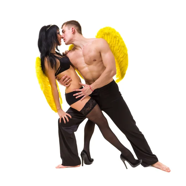 genç seksi çift sarı kanatlı