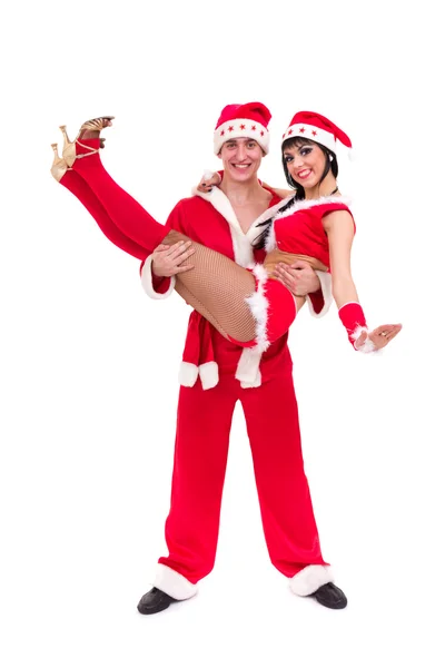 Glückliches junges Paar in Weihnachtsmannkleidung — Stockfoto