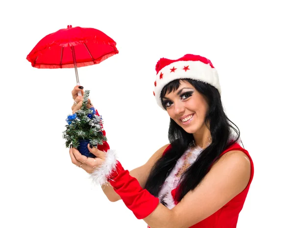 Jultomte med ett paraply och jul — Stockfoto