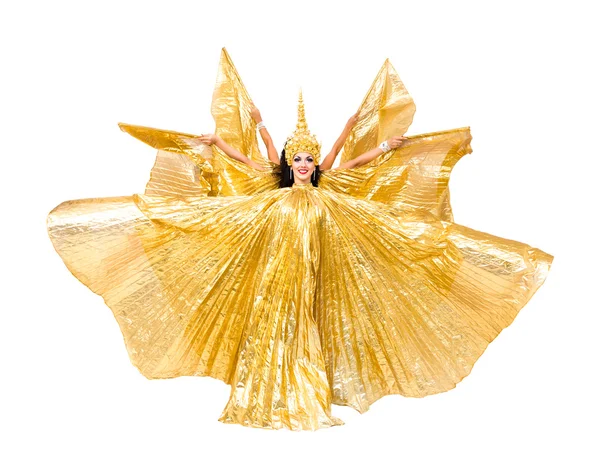Belly dancer with golden wings — Stock Photo, Image