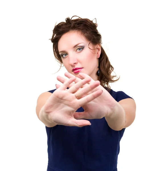Kvinna med händerna som tecken att stoppa — Stockfoto