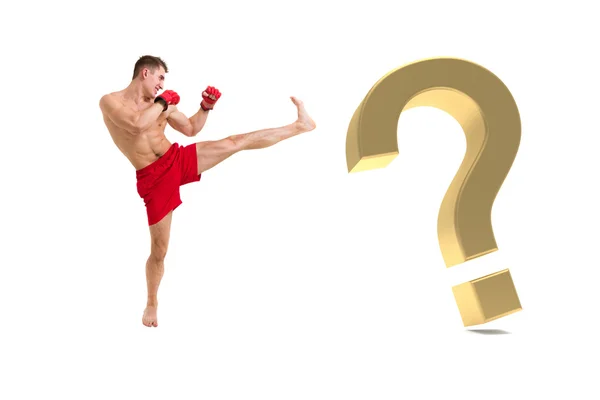 Fighter boxning med guld frågetecken — Stockfoto