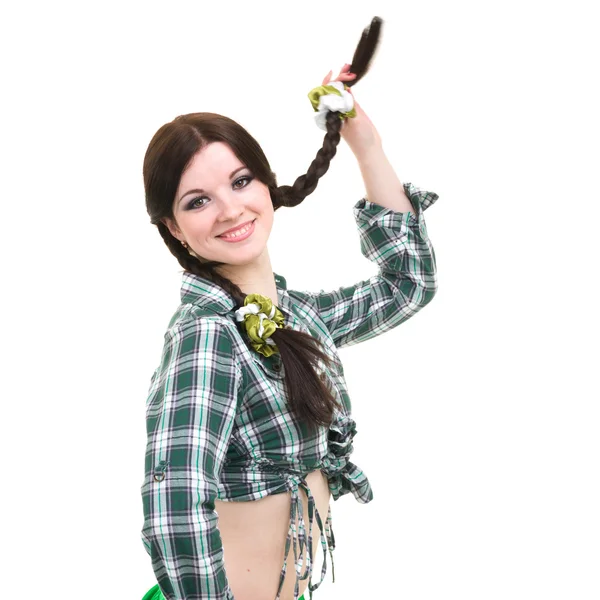Friendly smiling girl with pigtails — Stock Photo, Image