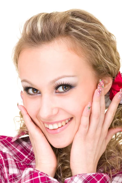 Amichevole sorridente giovane donna, ritratto primo piano Foto Stock Royalty Free