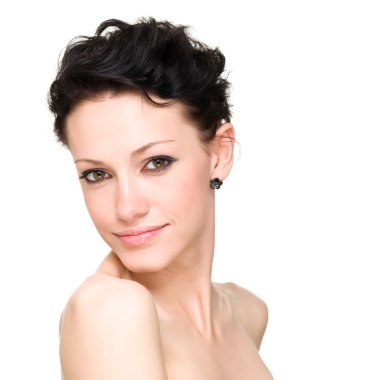 güzel genç gülümseyen kadın kopya alanı ile.