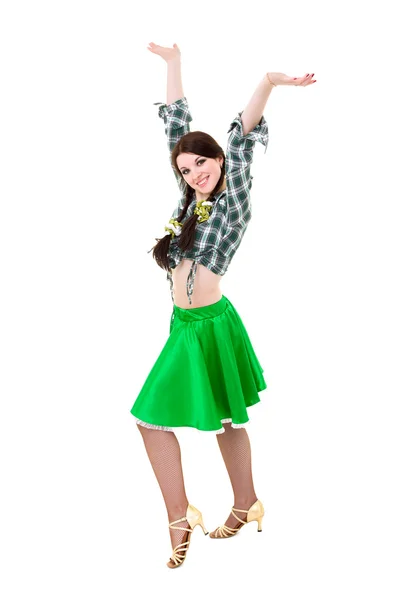 Vriendelijk lachende meisje met pigtails dansen — Stockfoto