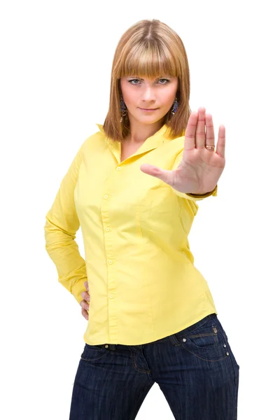 Woman with hands as sign to stop — Stock Photo, Image