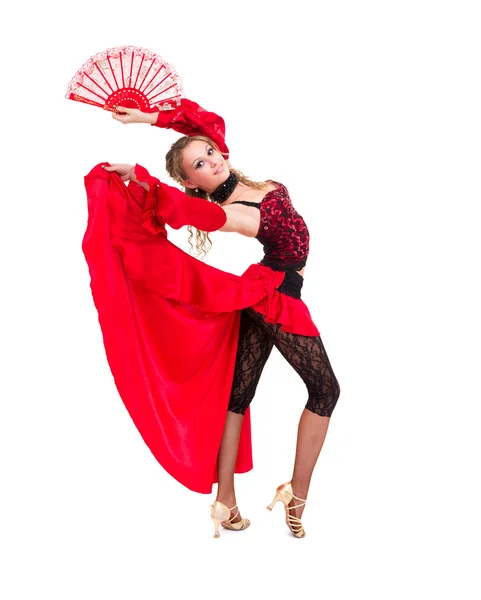 Femme gitane dansant avec ventilateur — Photo