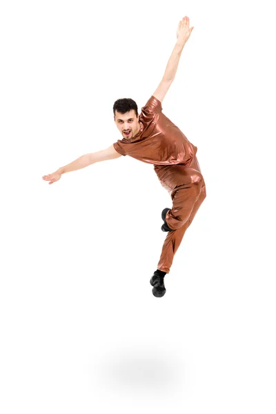 Sorridente uomo ballerino salto — Foto Stock