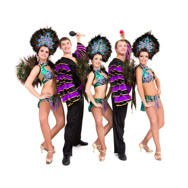 Dancers in carnival costumes posing — Stock Photo, Image