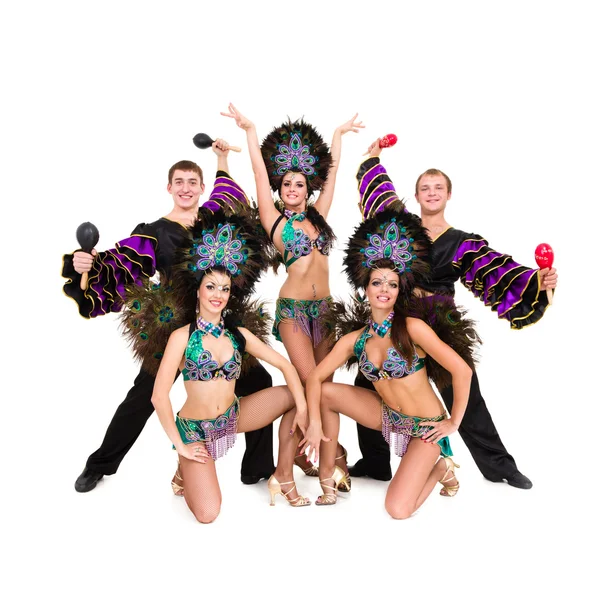 Dancers in carnival costumes posing — Stock Photo, Image