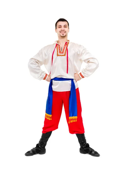 Aantrekkelijke man dragen een folk Oekraïense kostuum poseren — Stockfoto