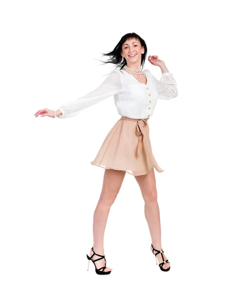 Jonge vrouw met vliegende haar dansen — Stockfoto