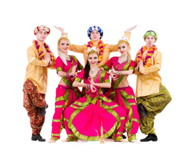 Dancers dressed in Indian costumes posing clipart