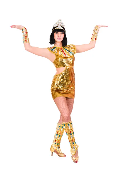 Bailando faraón mujer usando un traje egipcio . — Foto de Stock