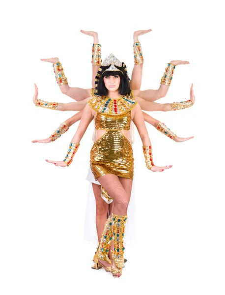 Dancing pharaoh woman wearing a egyptian costume. — Stock Photo, Image