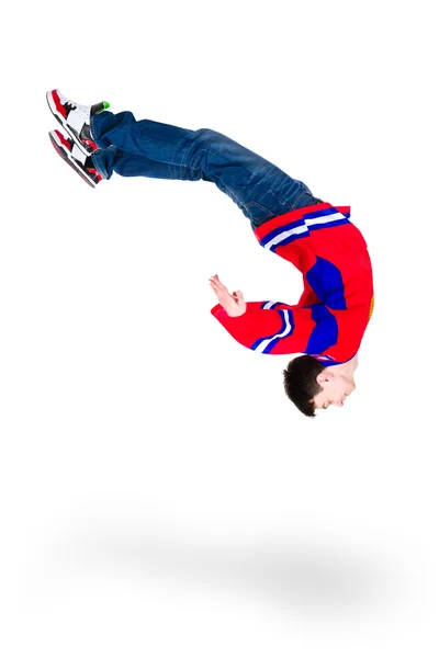 플립 점프 하는 남자 댄서 스톡 사진