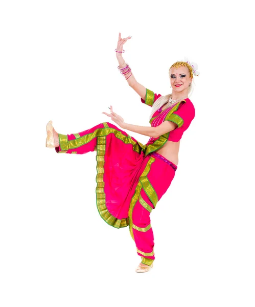 Full length portrait of indian woman dancing — Stock Photo, Image