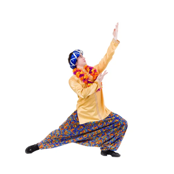 Man doing yoga exercise with pointing gesture — Stock Photo, Image