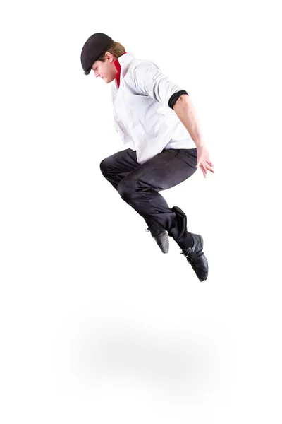 Young gangster man jumping isolated on white — Stock Photo, Image