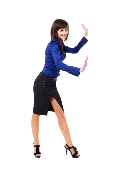 Woman pushing or leaning on wall. — Stock Photo, Image