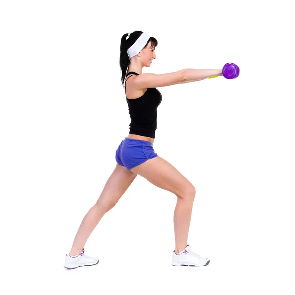 Mujer sana con pesas haciendo ejercicio — Foto de Stock