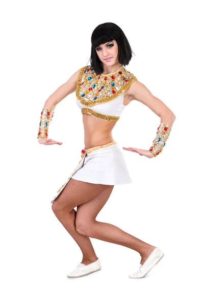 Dansen van farao vrouw draagt een Egyptische kostuum. — Stockfoto